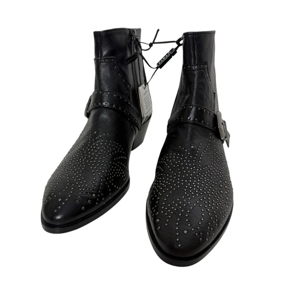 NEW Zara 100% Real Leather Ankle Boots Size 40 US 9 Studded Buckle Biker Booties - Picture 3 of 14